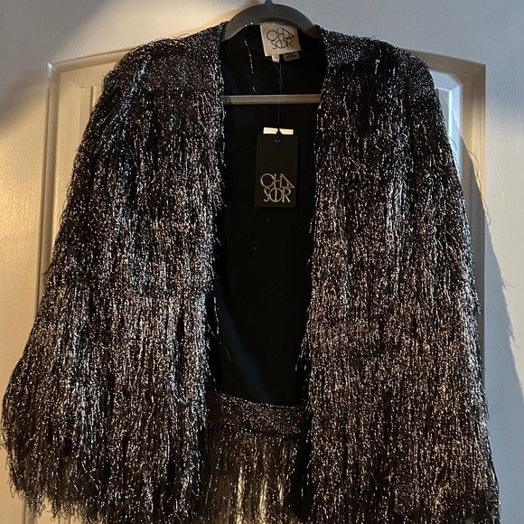 Chaser Jackets & Blazers - NWT Chaser XS Gun Metal Metallic Fringe Jacket